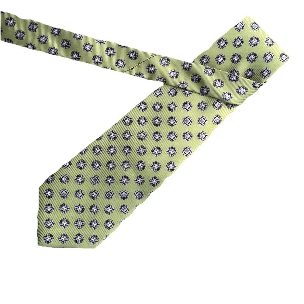 Luxury ROBERT TALBOTT Pure Silk Tie Pistachio Green Purple Pattern Newport